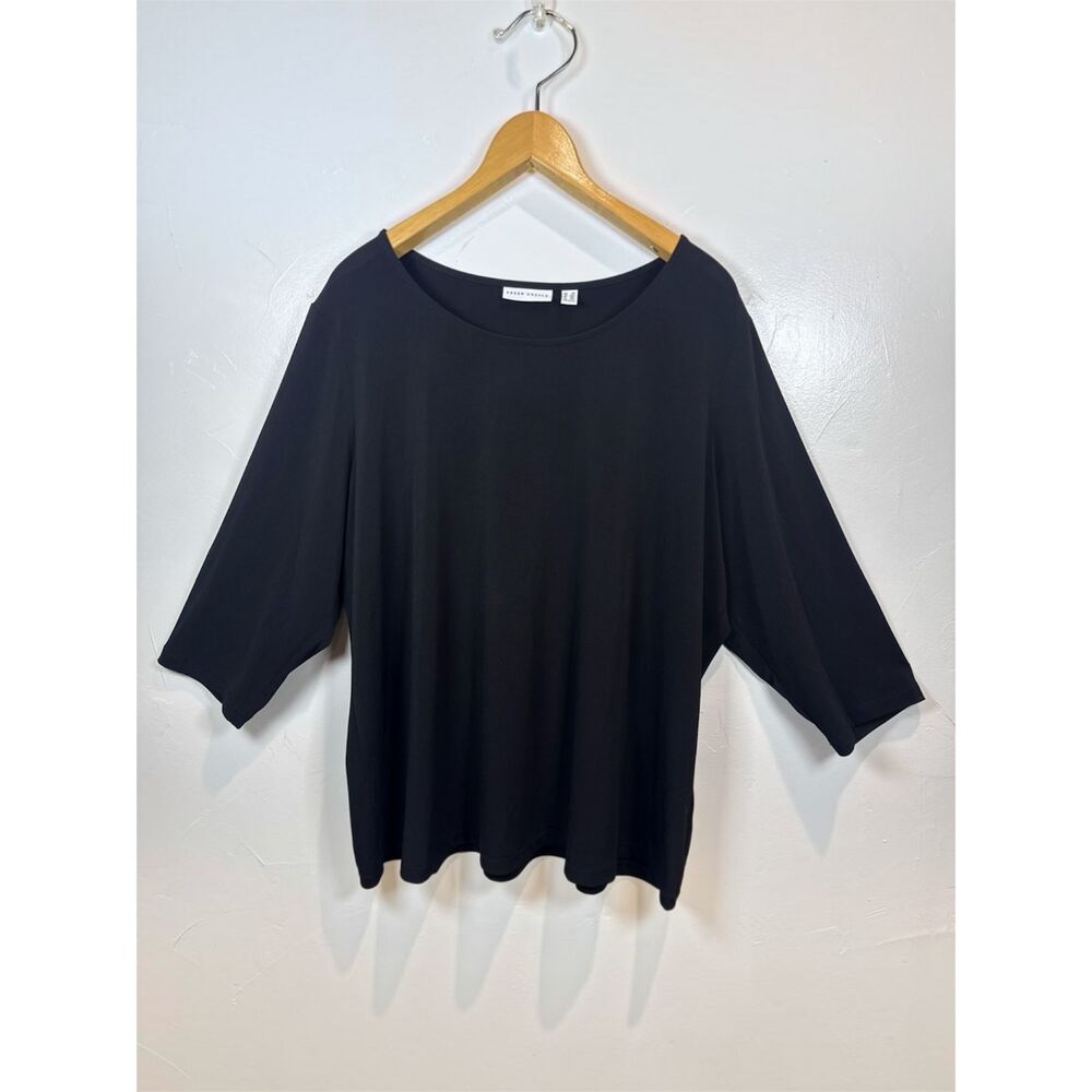 Susan Graver Black Long Sleeve Shirt Size 2X Slinky Neutral Minimalist Goth Dark